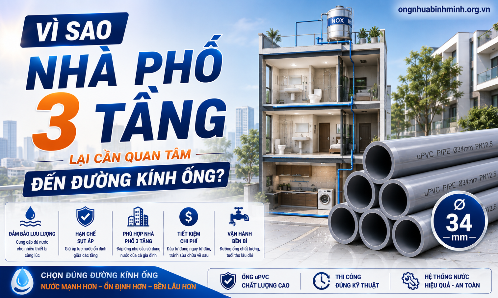 Vì Sao Nhà Phố 3 Tầng Lại Cần Quan Tâm Đến Đường Kính Ống