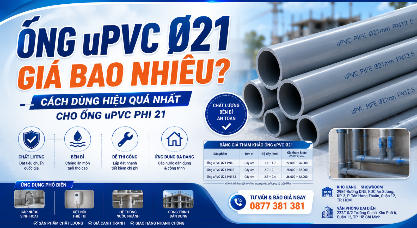 Ống uPVC Ø21 Giá Bao Nhiêu? Cách dùng hiệu quả nhất cho ống uPVC phi 21