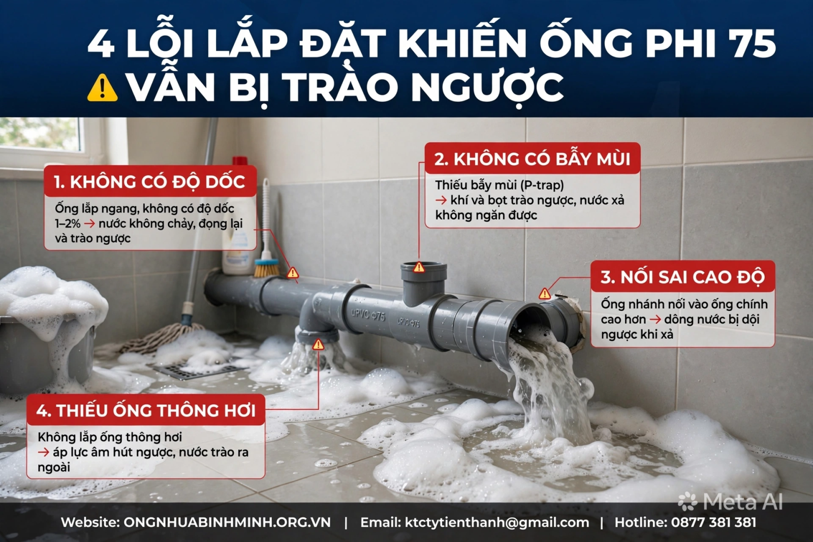 4 Lỗi Lắp Đặt Khiến Ống Phi 75 Vẫn Bị Trào Ngược